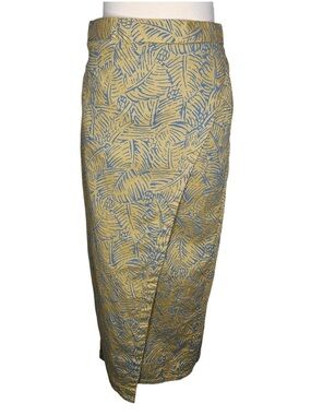 Prana Yellow Leaf-Print Wrap Midi Skirt